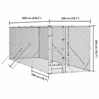 Technical dimension drawing of the 6 x 2 x 2 m dog run showing length, width and gate height
