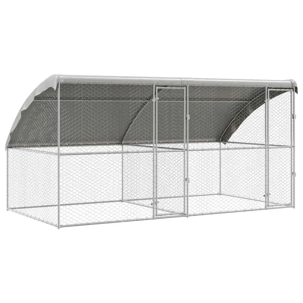 Extra large outdoor dog kennel 400cm with 2 doors and waterproof roof cover – galvanized dog run