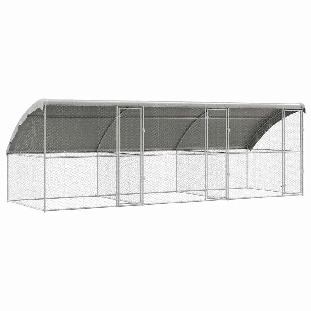 Extra large outdoor dog kennel 600 cm with 3 doors and waterproof roof cover – galvanized dog run