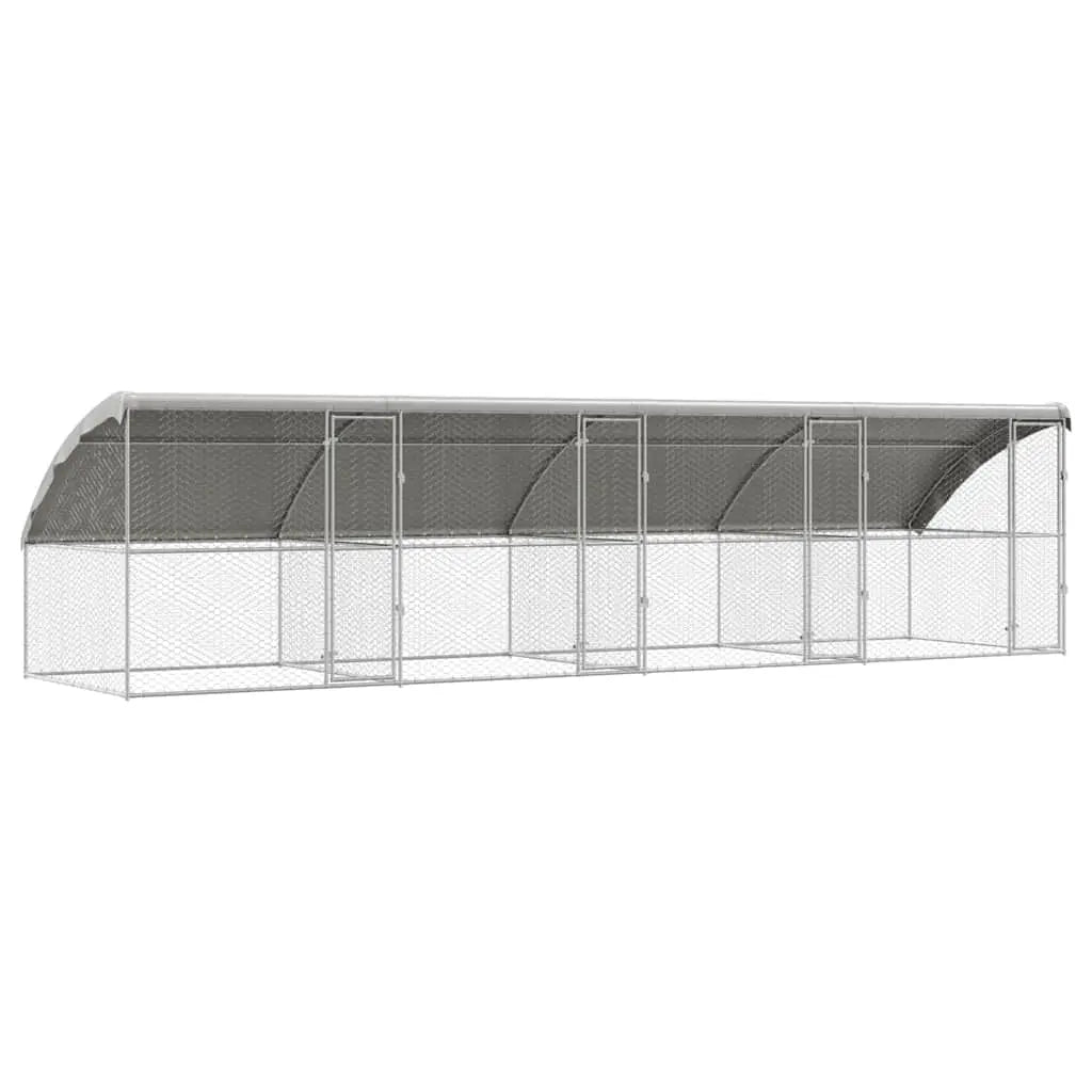 Outdoor Dog Kennel with Roof - Silver, Galvanised