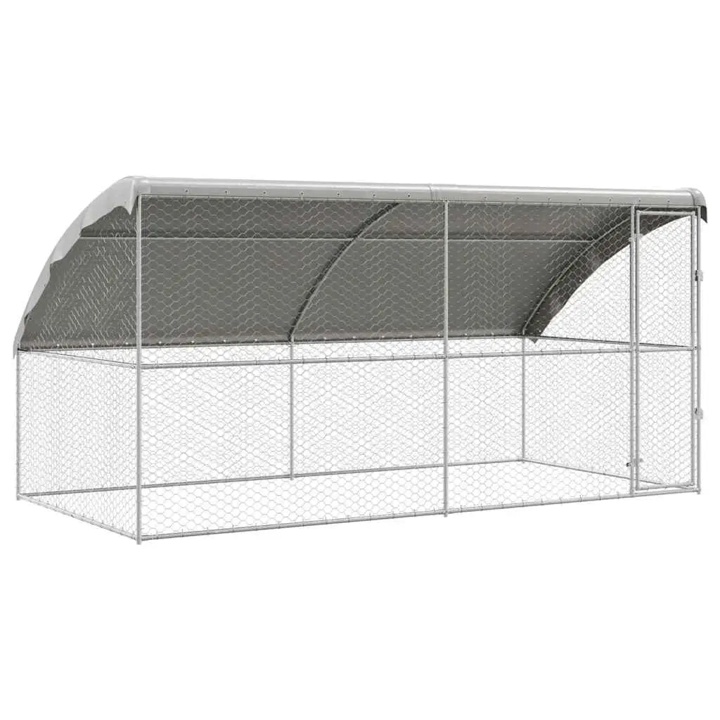 Outdoor Dog Kennel with Roof - Silver, Galvanised