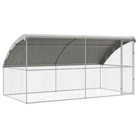 Outdoor Dog Kennel with Roof - Silver, Galvanised