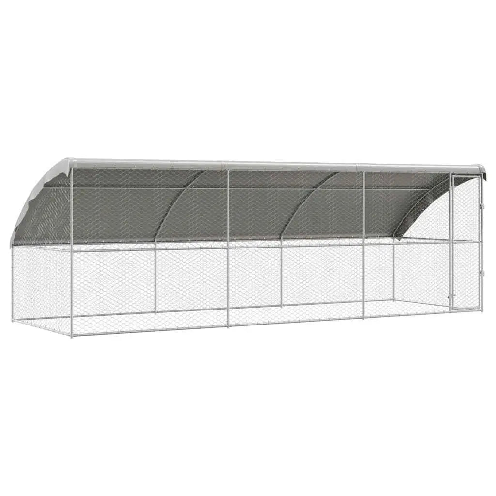 Outdoor Dog Kennel with Roof - Silver, Galvanised