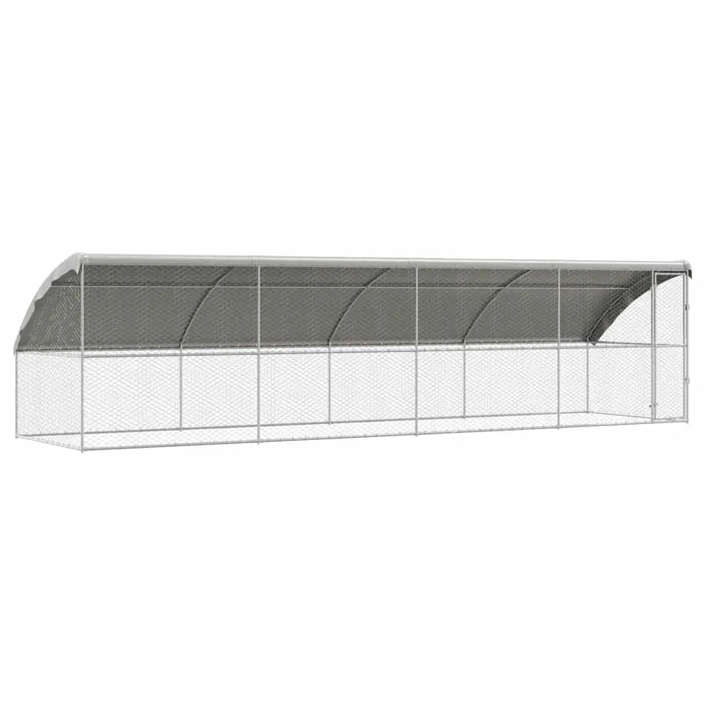 Outdoor Dog Kennel with Roof - Silver, Galvanised