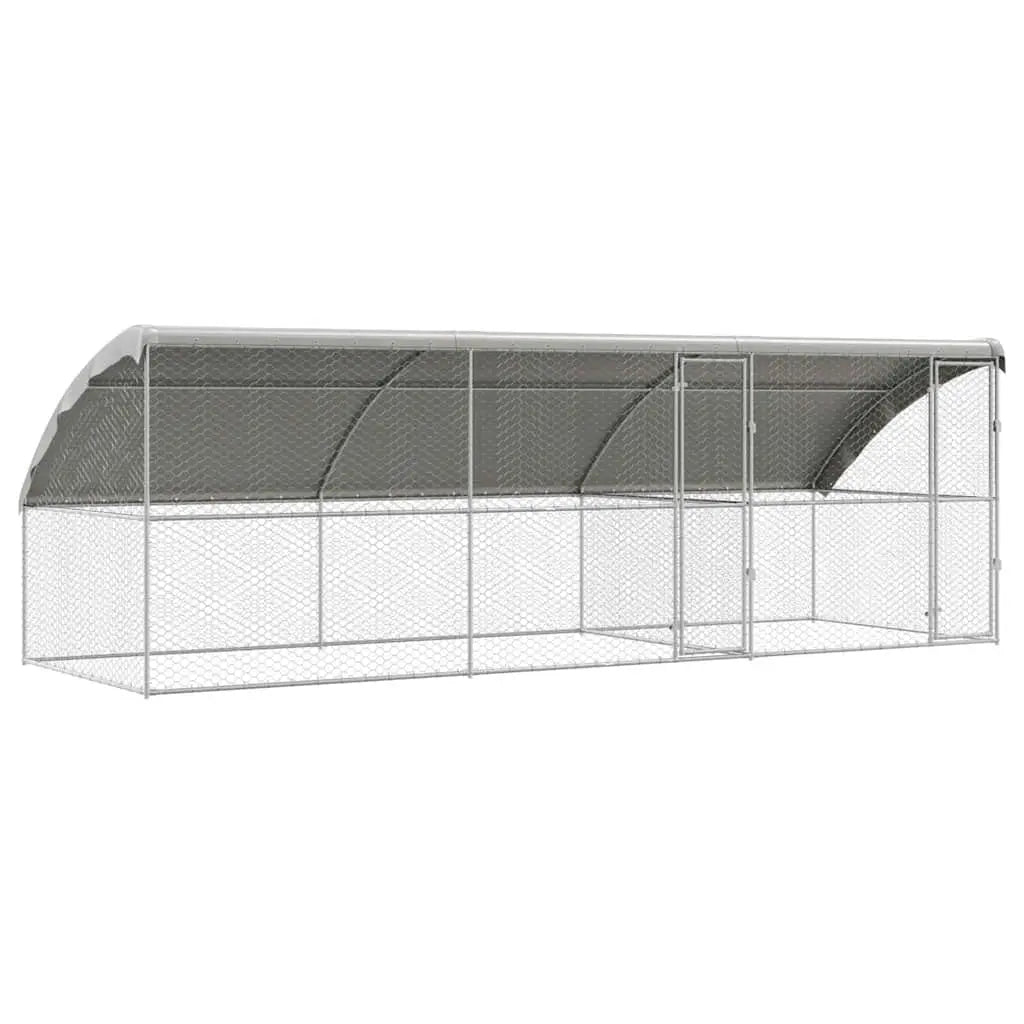 Outdoor Dog Kennel with Roof - Silver, Galvanised