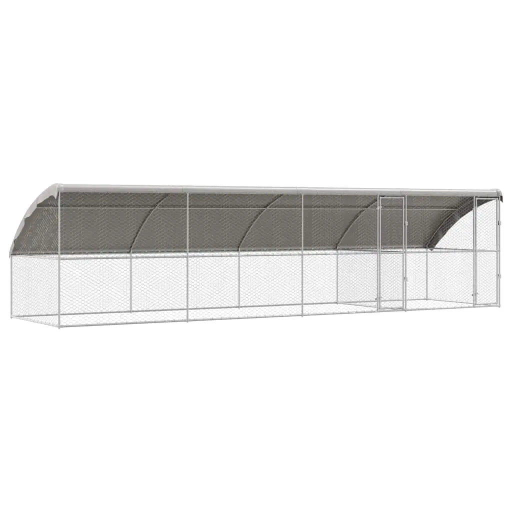 Outdoor Dog Kennel with Roof - Silver, Galvanised