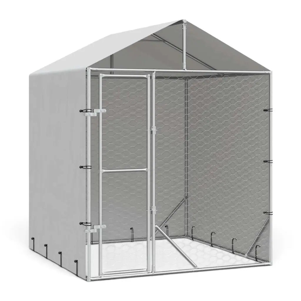 Dog Kennel with Roof & Sidewalls - Silver