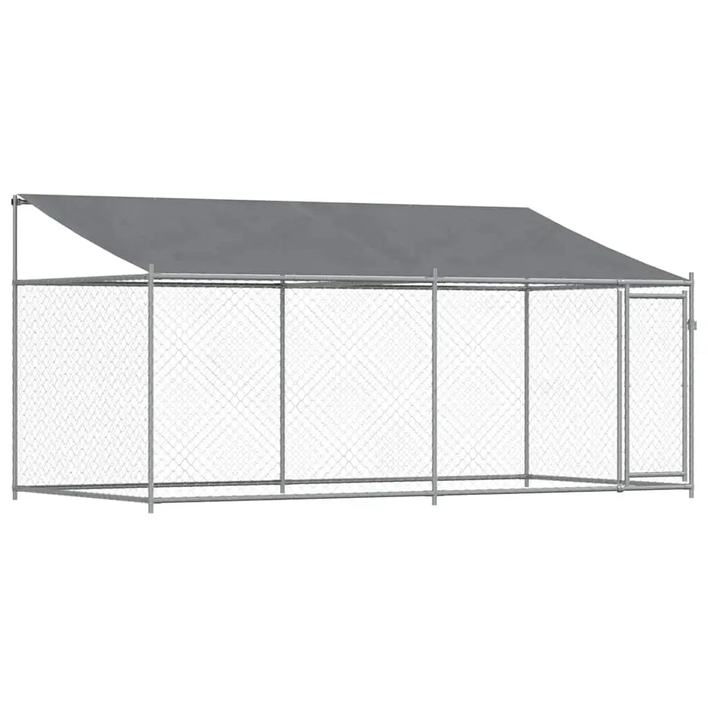 Outdoor Dog Kennel with Roof - Grey, Galvanised Steel