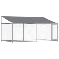 Outdoor Dog Kennel with Roof - Grey, Galvanised Steel