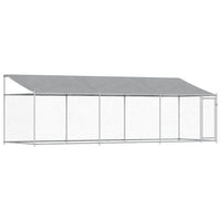 Outdoor Dog Kennel with Roof - Grey, Galvanised Steel