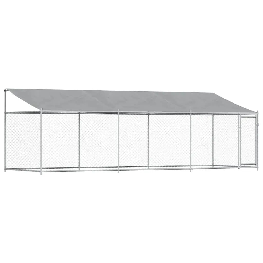 Outdoor Dog Kennel with Roof - Grey, Galvanised Steel
