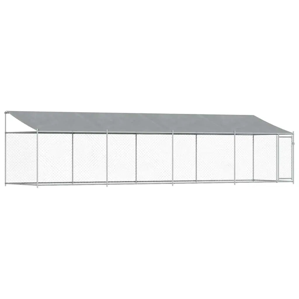 Outdoor Dog Kennel with Roof - Grey, Galvanised Steel