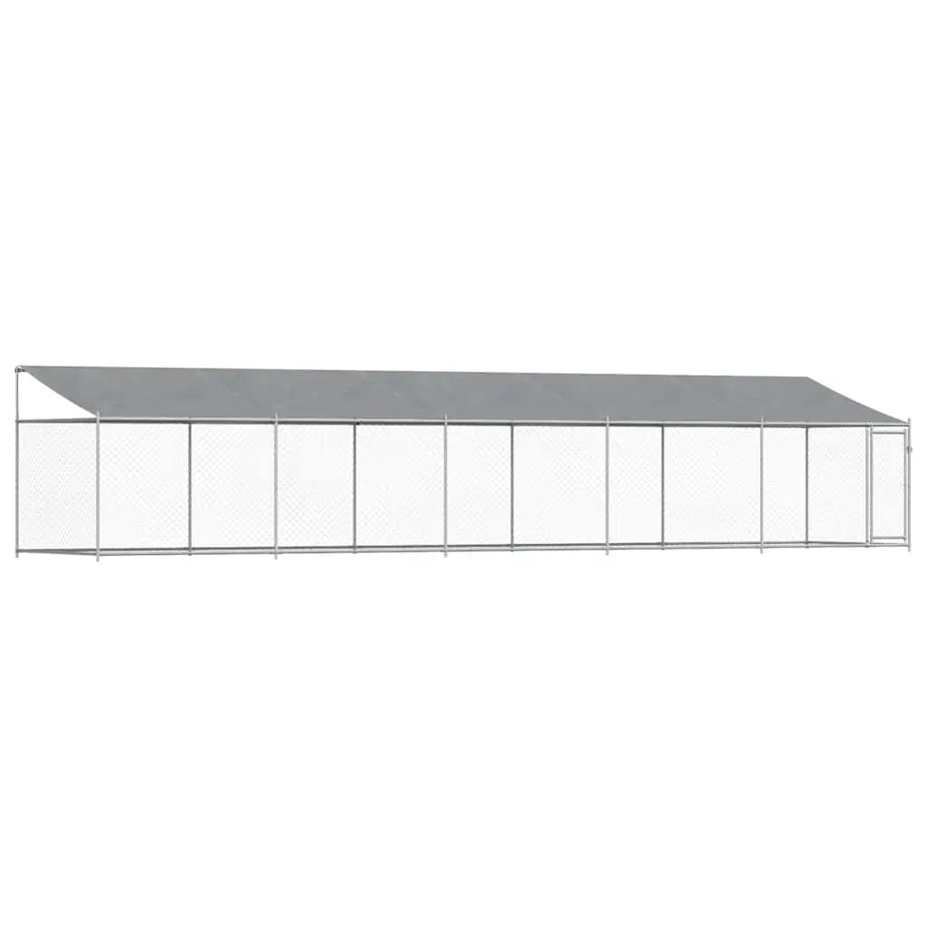 Outdoor Dog Kennel with Roof - Grey, Galvanised Steel