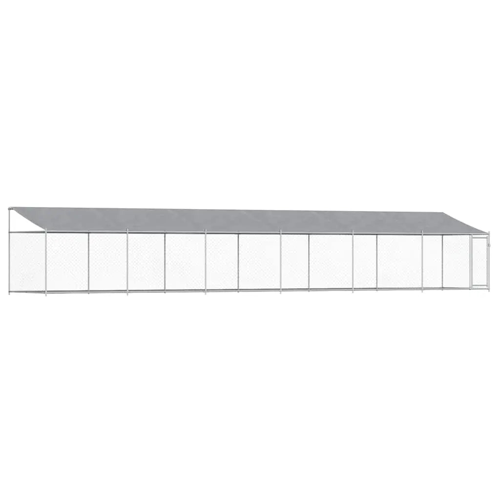 Outdoor Dog Kennel with Roof - Grey, Galvanised Steel