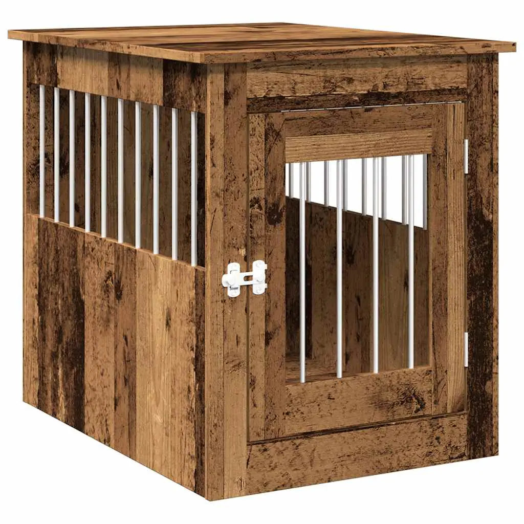 Dog crate furniture in wood colour old wood