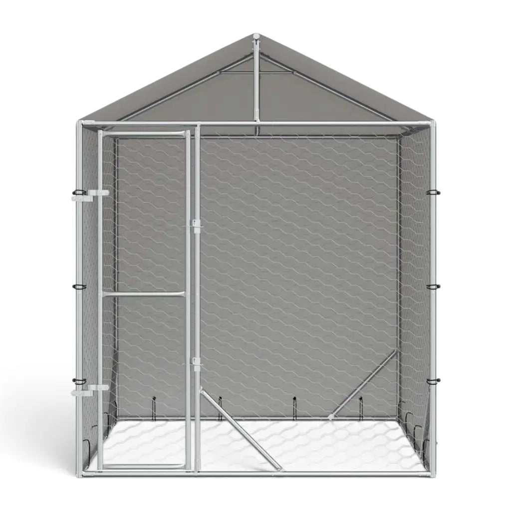 Dog Kennel with Roof & Sidewalls - Silver