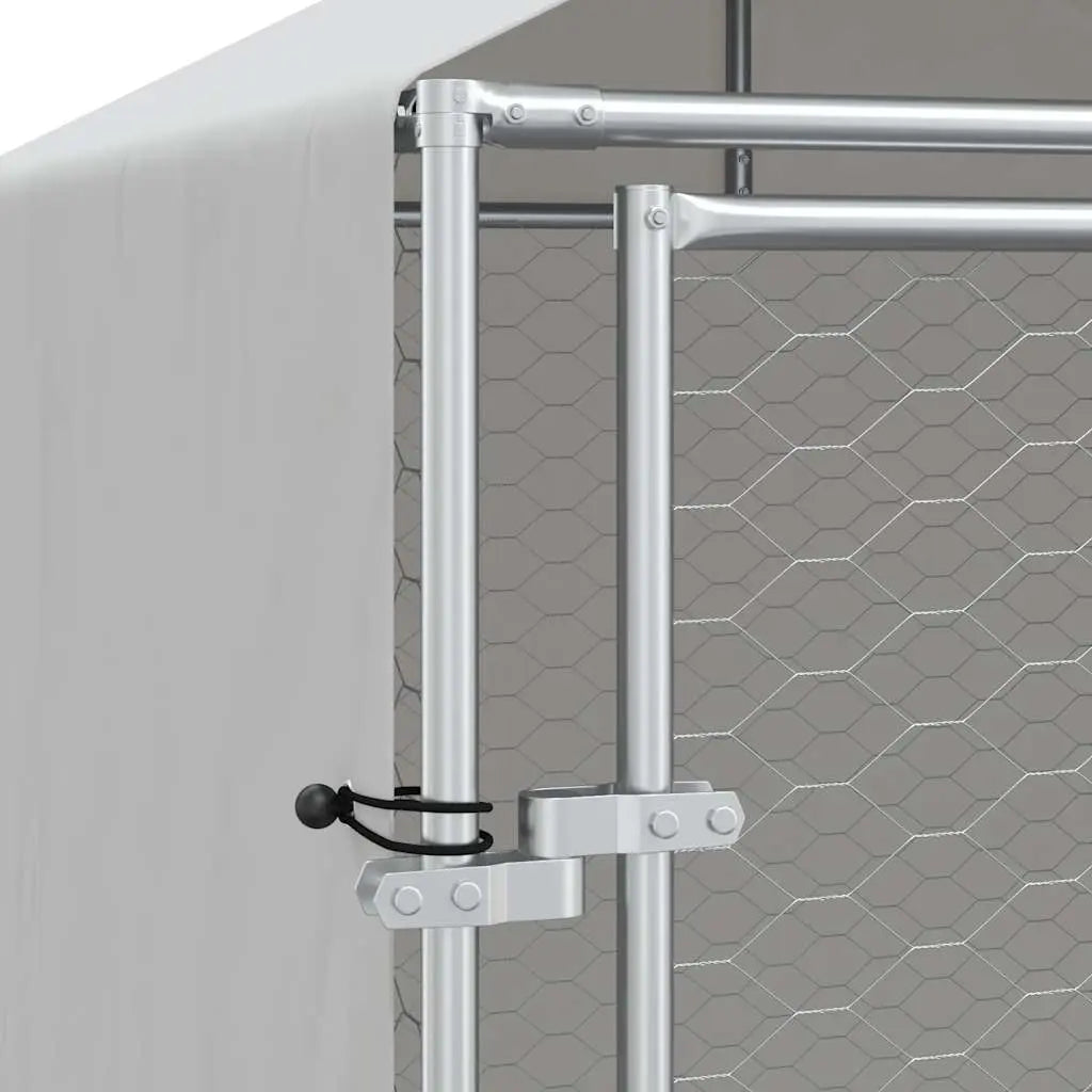 Dog Kennel with Roof & Sidewalls - Silver